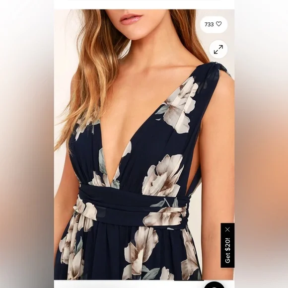 Garden Meandering Navy Blue Floral Print Maxi Dress S NWT - Picture 6 of 9